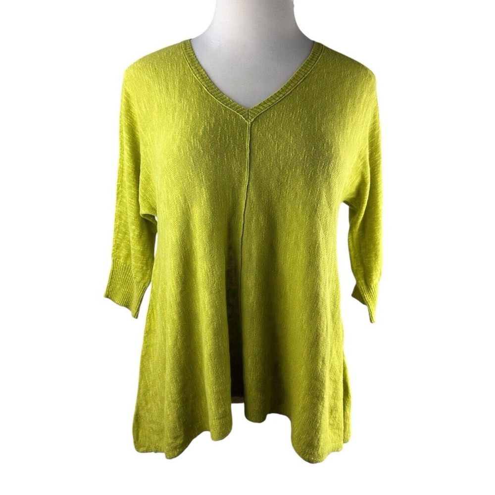 Eileen Fisher Organic Linen Cotton V-neck 3/4 Sleeve Top Green Small Lightweight - Picture 15 of 16